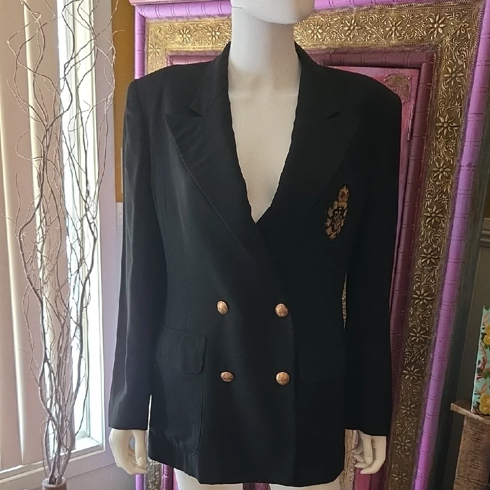 Lauren Ralph Lauren Black and Gold Double-Breasted Blazer - Picture 1 of 6